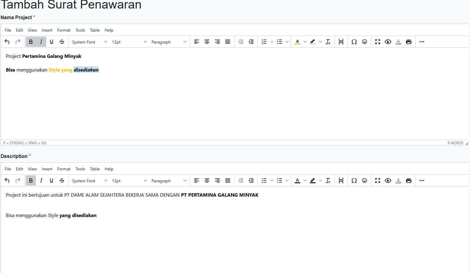 Nama Project & Deskripsi