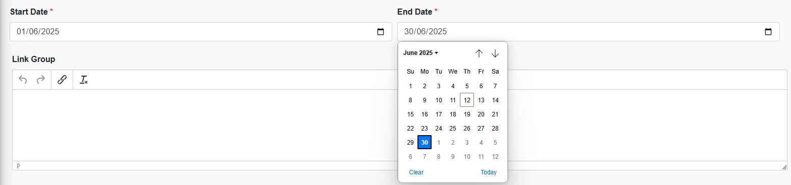 Tanggal Mulai dan Akhir